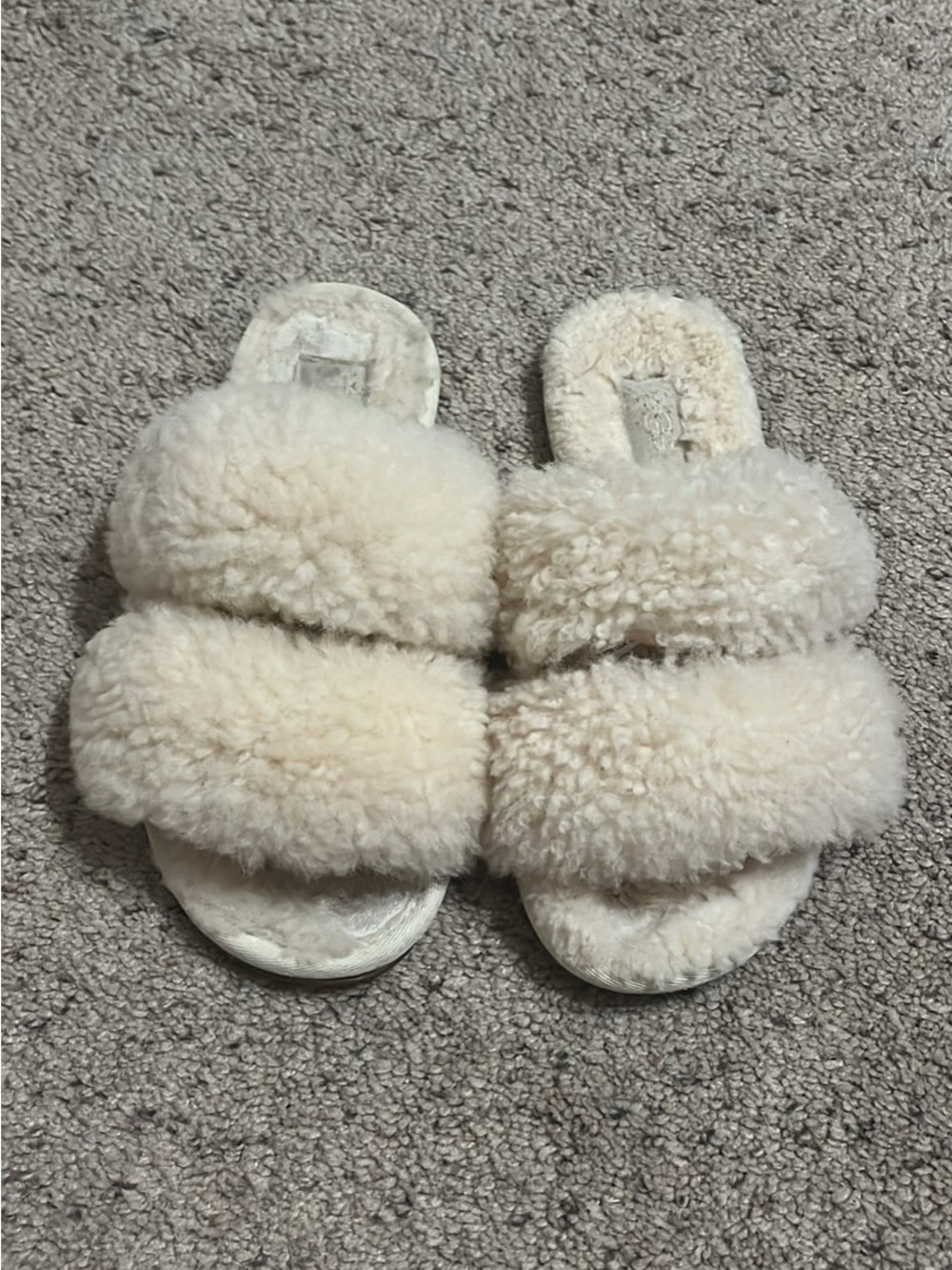 UGG Plush Double-Strap Shearling Slide Sandals - Cream